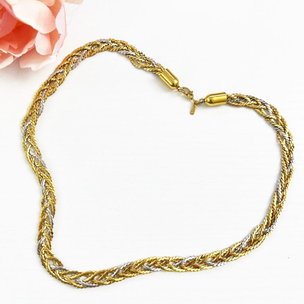 Monet Vintage Mixed Metal Braided Chain Necklace